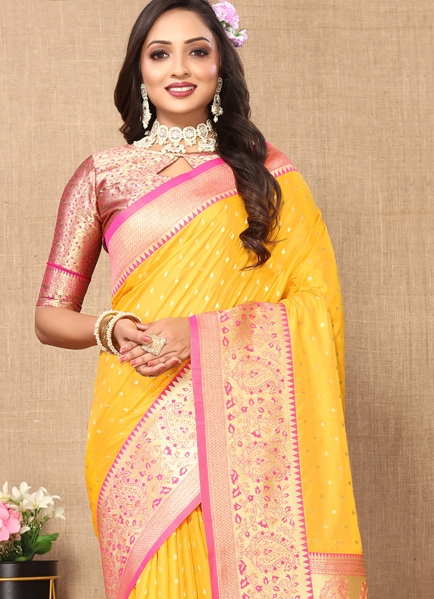 Lorenvalley Fashion Gold Soft Silk weaving Design Rich Zari Weaving Saree