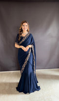 Teeya Creation Blue Color Faux Georgette Fabric Heavy Embroidery Work Gown Style Fully Stitched Saree