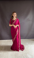 Teeya Creation Pink Color Faux Georgette Fabric Heavy Embroidery Work Gown Style Fully Stitched Saree