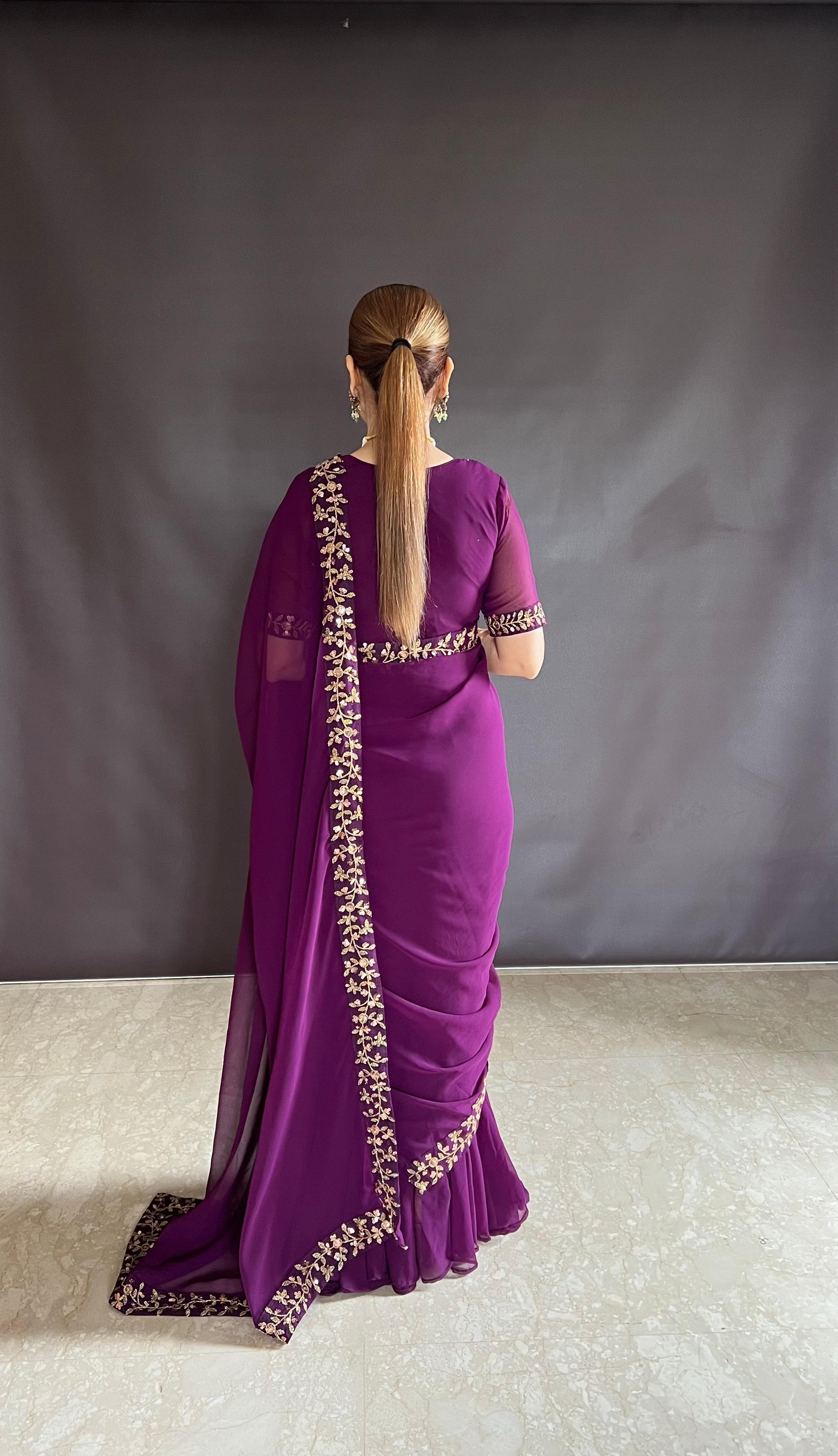 Teeya Creation Rani Color Faux Georgette Fabric Heavy Embroidery Work Gown Style Fully Stitched Saree