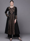 Ahalyaa Women Black Floral Printed Pure Cotton Kurta with Palazzos