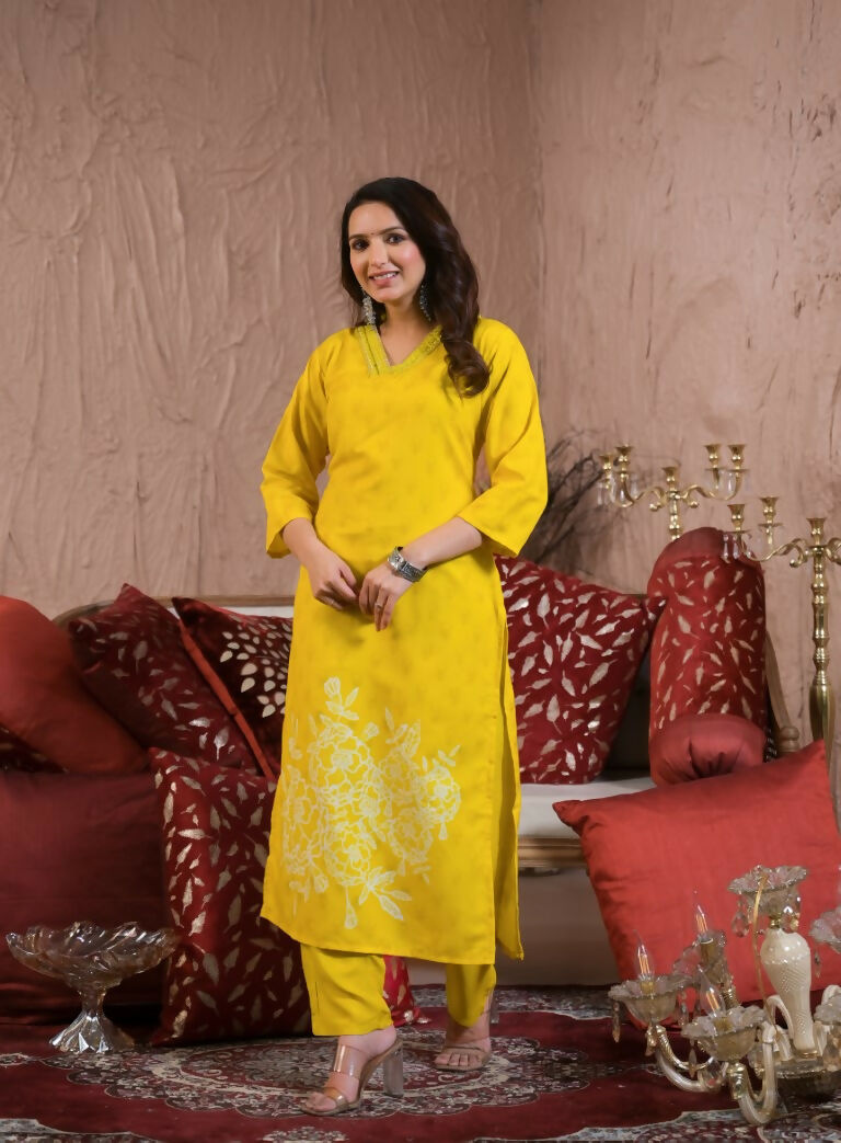 Festive Ethnic Viscose Chanderi Yellow Stitched Suit With Dupatta - Rashmika