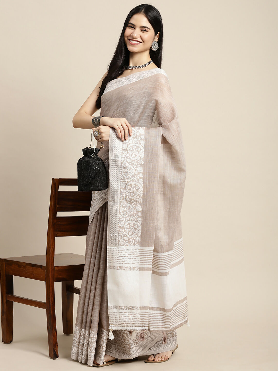 Shree Shyam Fashion Linen Beige Saree