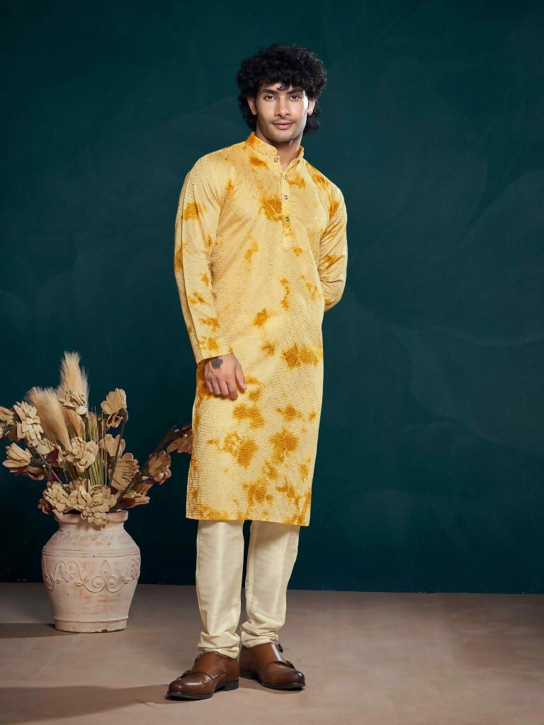 Yellow Viscose Designer Sequance Embroidery Work Men's Kurta Set - Mahotsav
