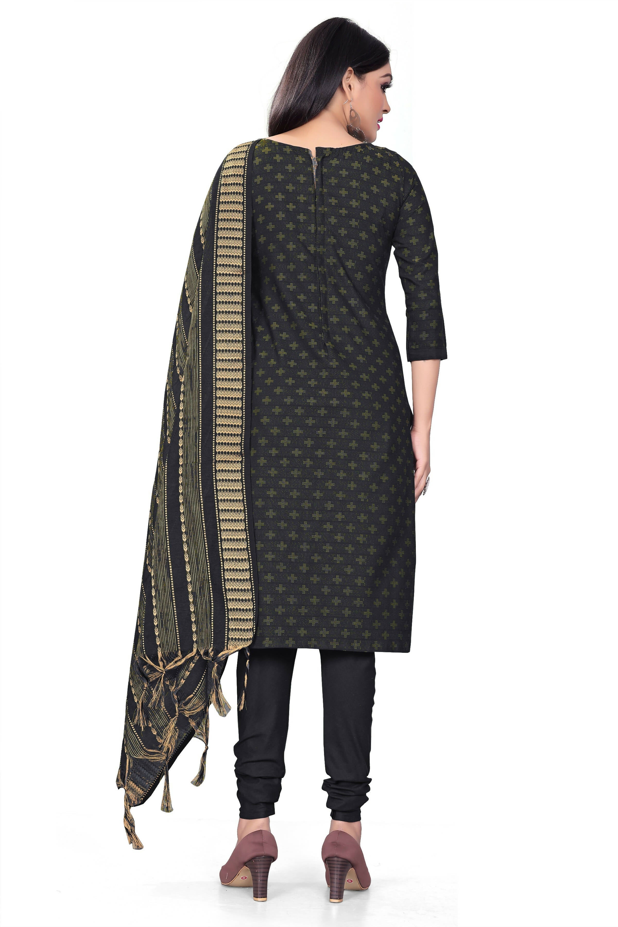 Blue Cotton Jacquard Woven Unstitched Dress Material - Amara