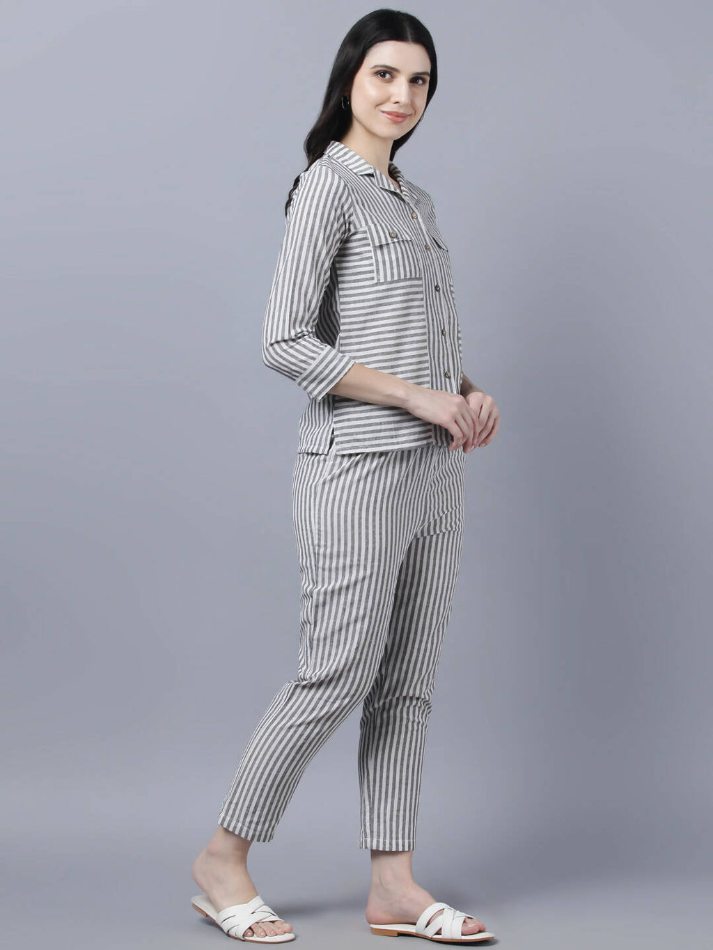 Myshka Stylish Grey 3/4 Sleeve Women's Cords Set
