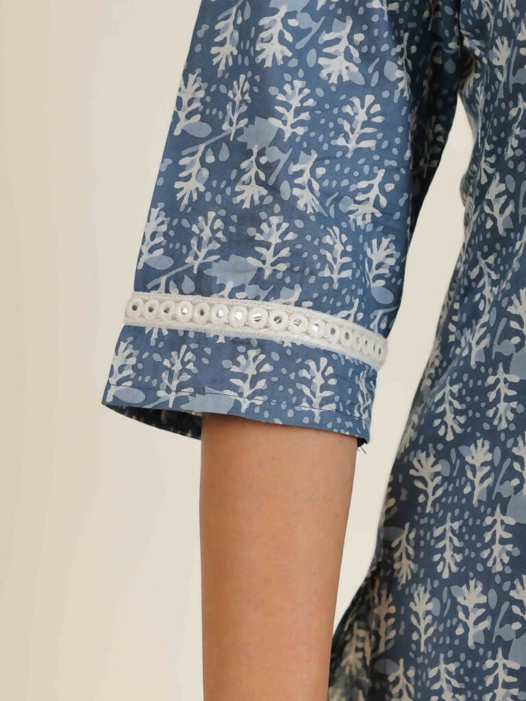 Aramya Straight Soft Cotton Block Print Women's Kurta - Blue