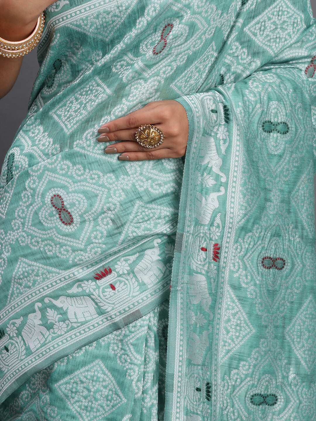 Shree Shyam Fashion Linen Cotton Sea Green Saree