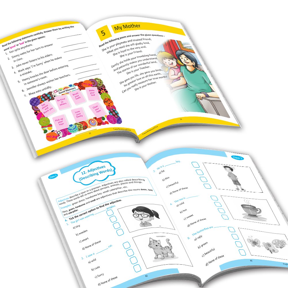 Grade 1 Ultimate English Combo Practice Workbooks Set of 4: Grammar, Writing Skills, Olympiad Prep, and Gear Up English| Ages 6-7 Years