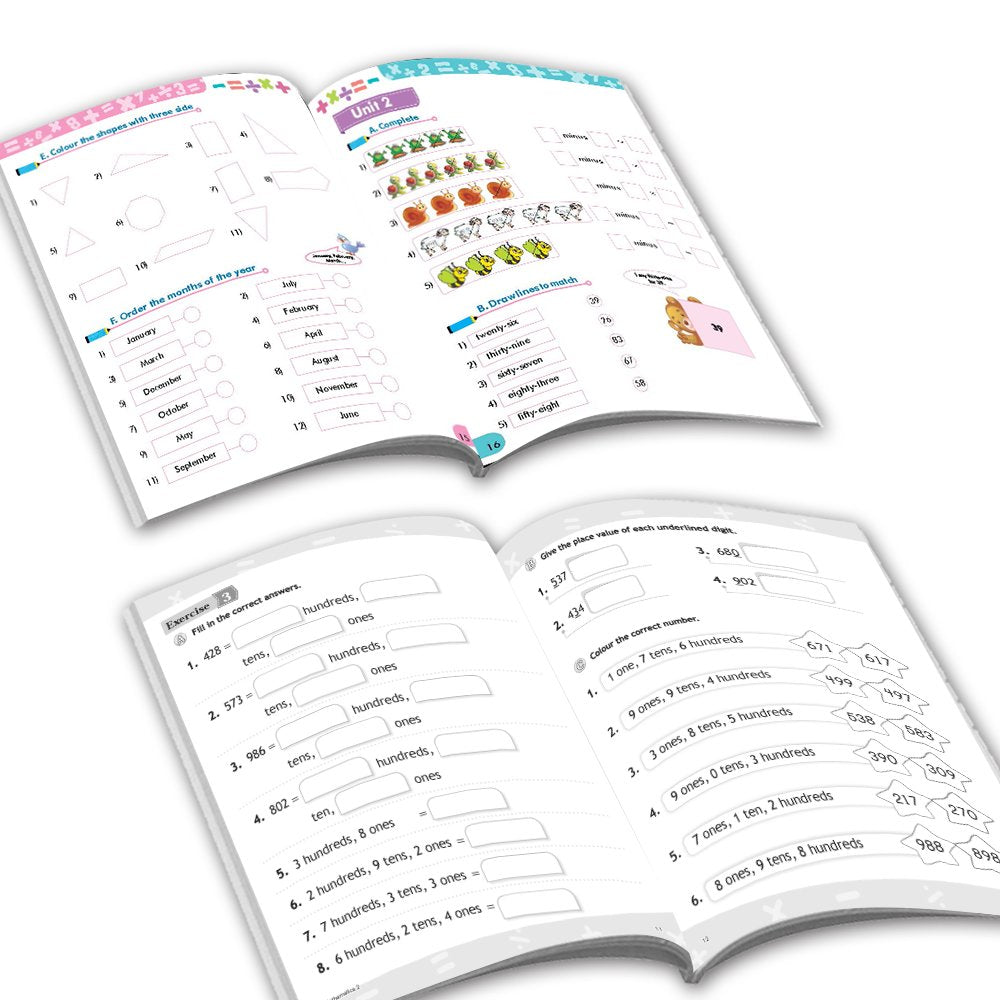 Grade 2 Comprehensive Learning with Mathematics Workbooks Set of 4 Ages 7-8 Years: Gear Up Math, Mental Math, Olympiad, and Challenging Word Problems
