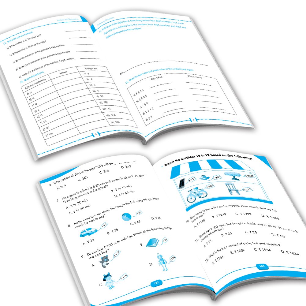 Grade 3 Comprehensive Learning with Mathematics Workbooks Set of 4 Ages 8-9 Years: Gear Up Math, Mental Math, Olympiad, and Challenging Word Problems