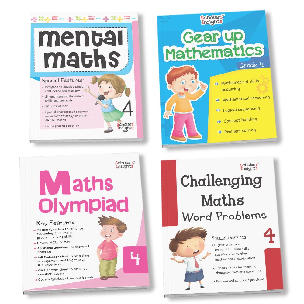Grade 4 Comprehensive Learning with Mathematics Workbooks Set of 4 Ages 9-10 Years: Gear Up Math, Mental Math, Olympiad, and Challenging Word Problems