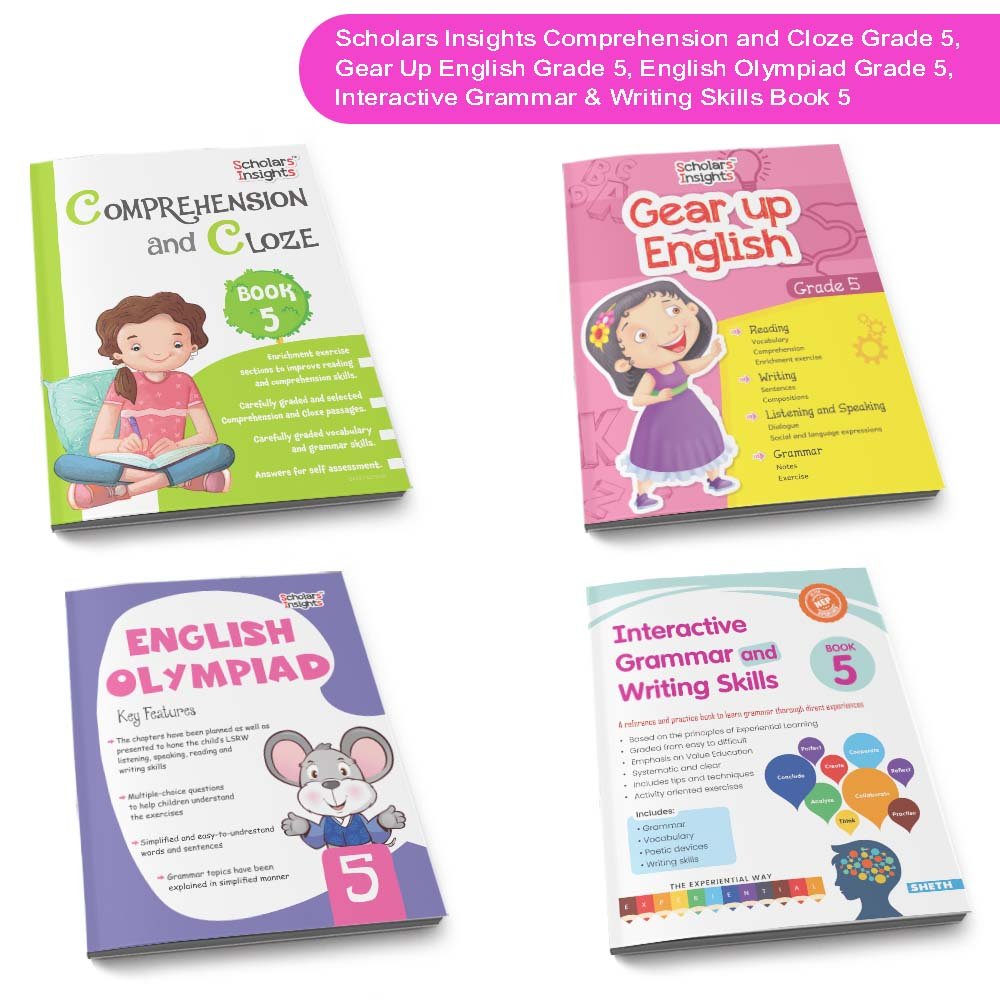 Grade 5 Ultimate English Combo Practice Workbooks Set of 4: NEP Based Interactive Grammar & Writing Skills, Olympiad Prep| Ages 10-11 Years