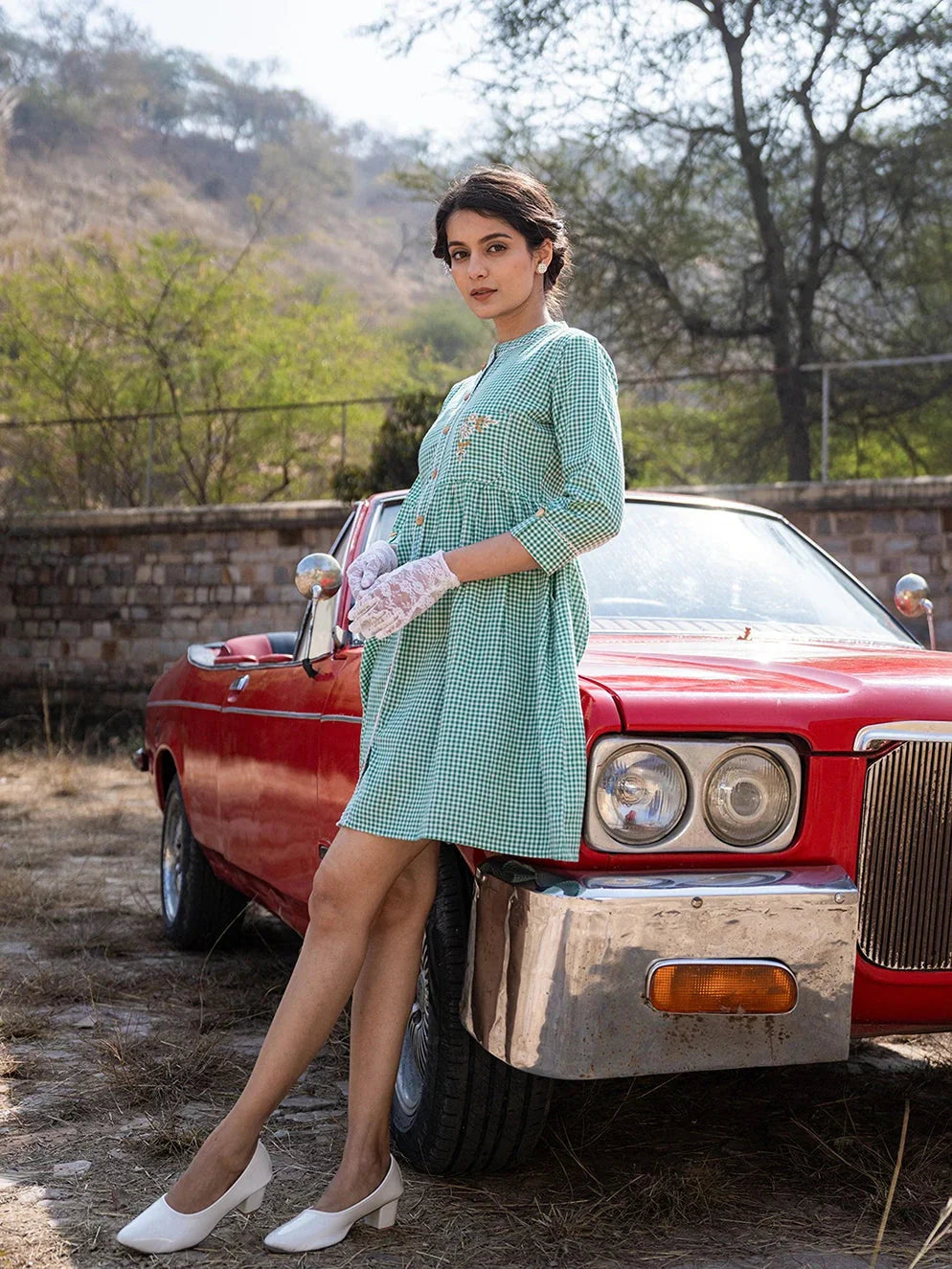 Yufta Green Checked Dress