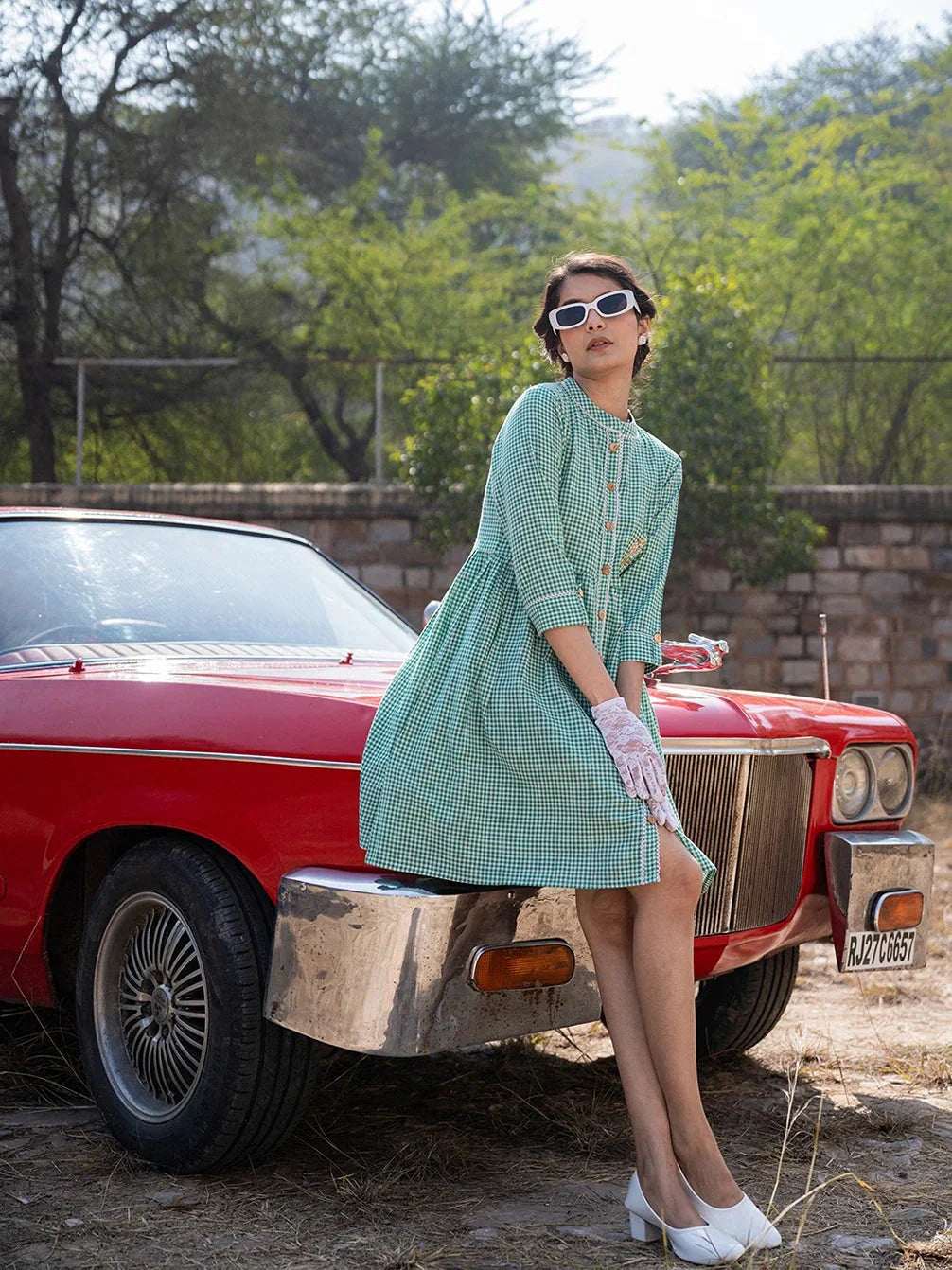 Yufta Green Checked Dress