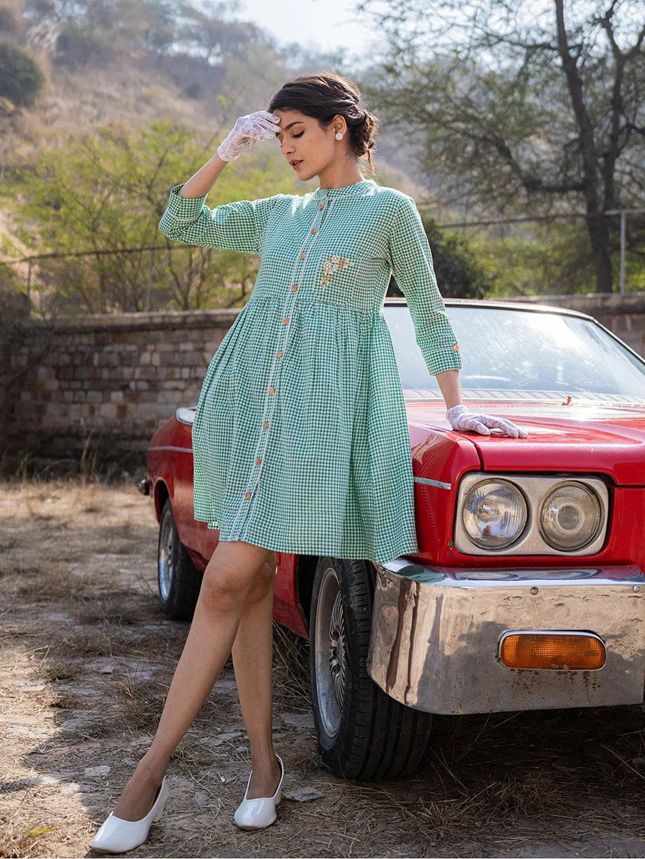 Yufta Green Checked Dress