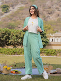 Yufta Green Cotton Checks Print Co Ord Set With Embroidery