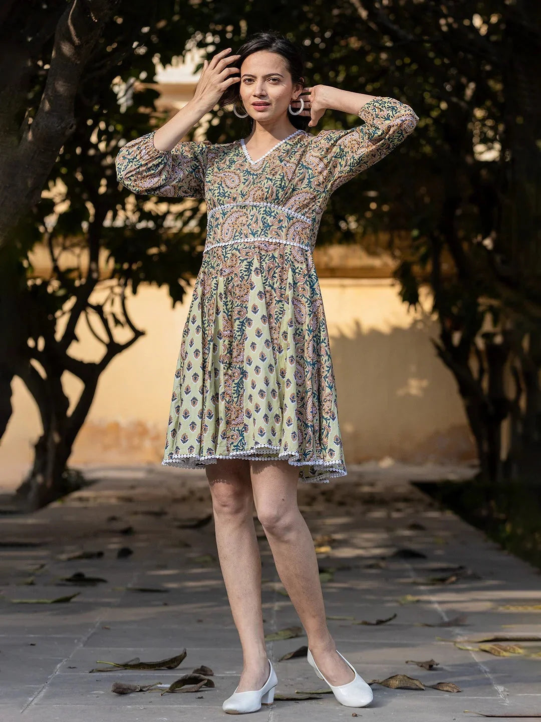 Yufta Green Pure Cotton Paisley And Tassels Were Dress
