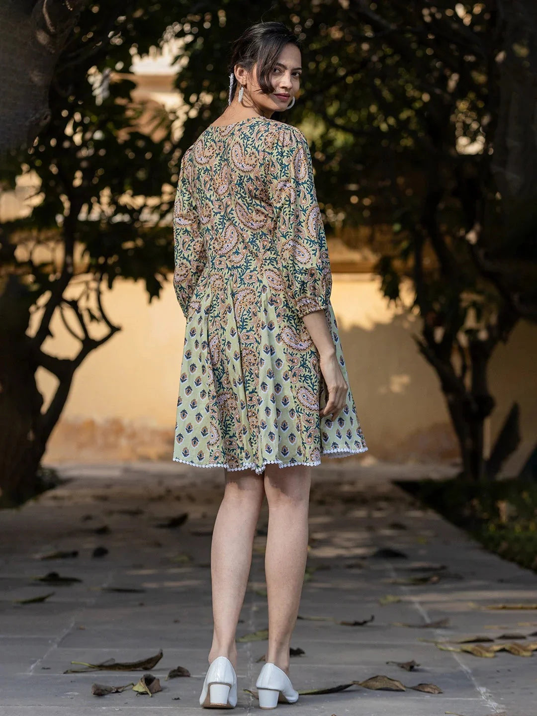 Yufta Green Pure Cotton Paisley And Tassels Were Dress