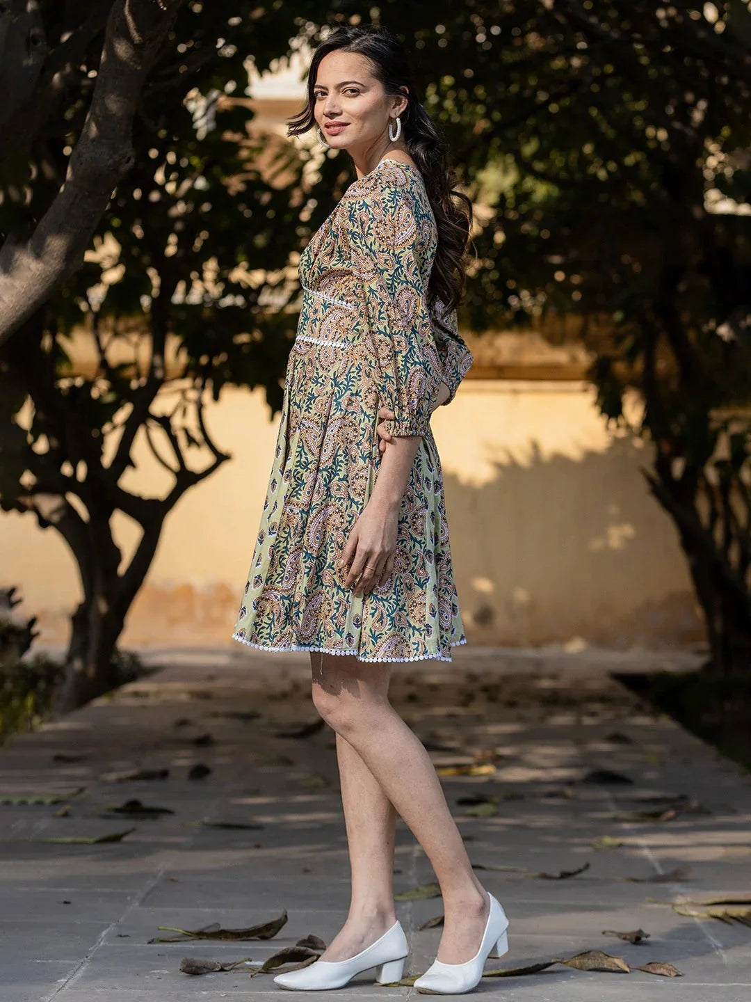 Yufta Green Pure Cotton Paisley And Tassels Were Dress