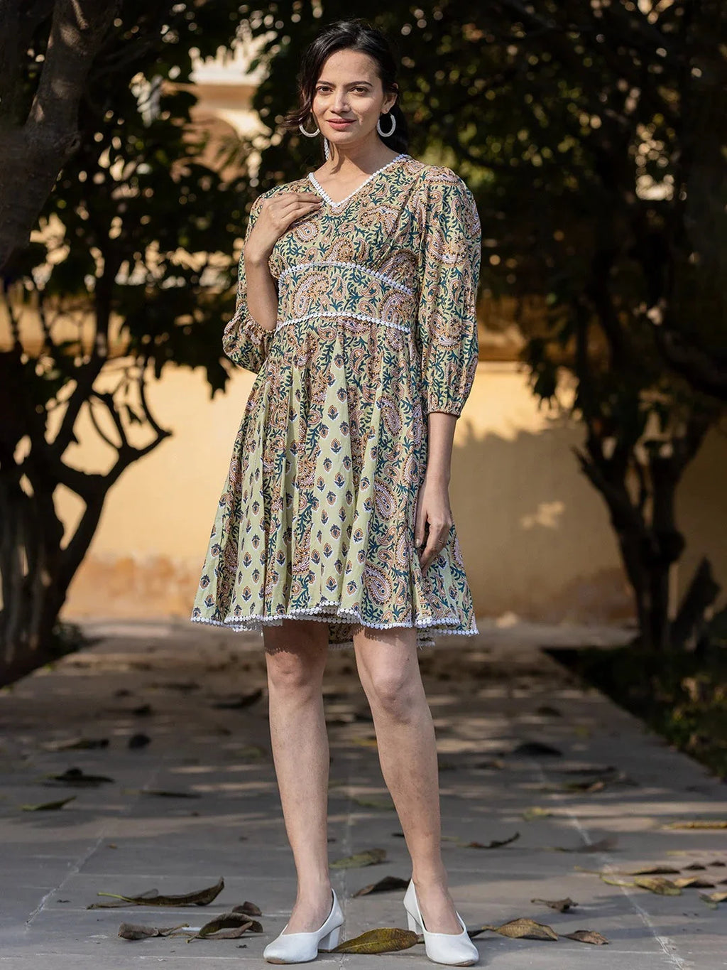 Yufta Green Pure Cotton Paisley And Tassels Were Dress