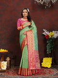 Lorenvalley Fashion Green Organza Silk Woven Design with Rich Meenakari Weaving Pallu Saree
