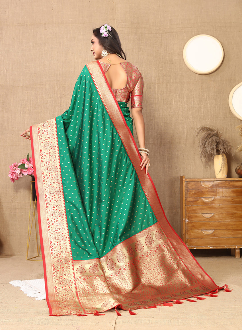 Lorenvalley Fashion Green Soft Silk weaving Design Rich Zari Weaving Saree
