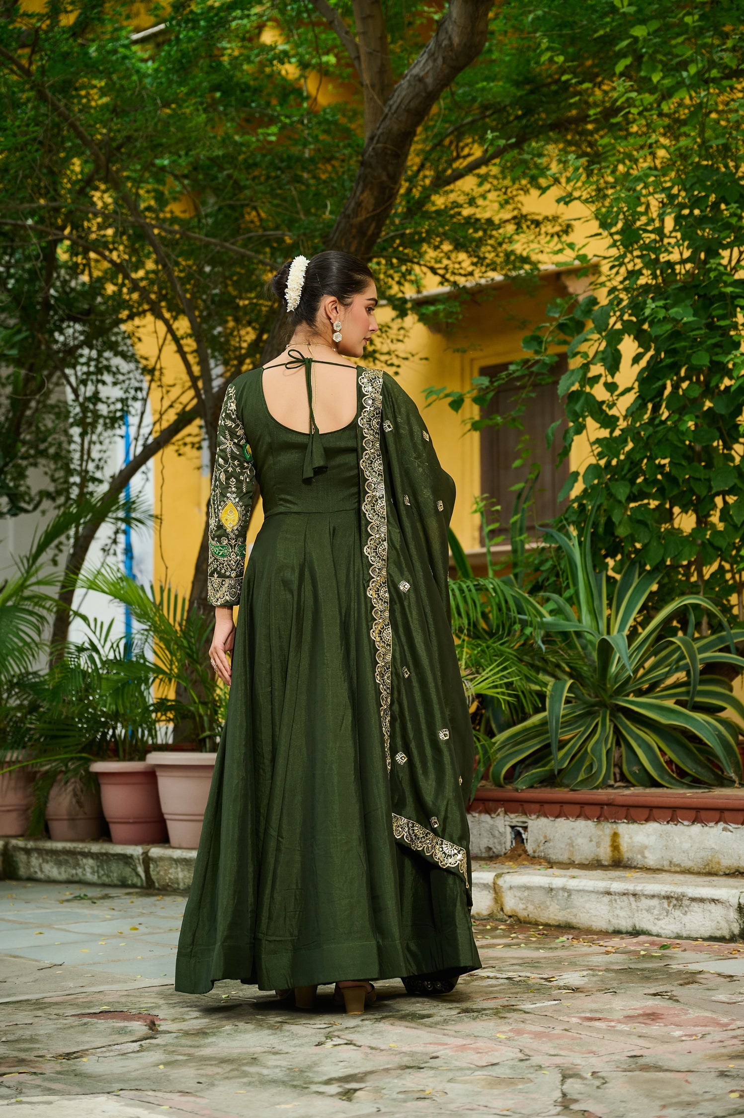 Lorenvalley Fashion Green Vichitra Silk with Multi Thread & Embroidered work Anarkali Gown with Dupatta