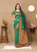 Lorenvalley Fashion Green Soft Silk Copper Zari weaving Design Saree
