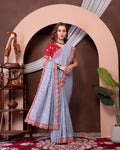 Teeya Creation Grey Color Georgette Fabric Chikankari Work Saree