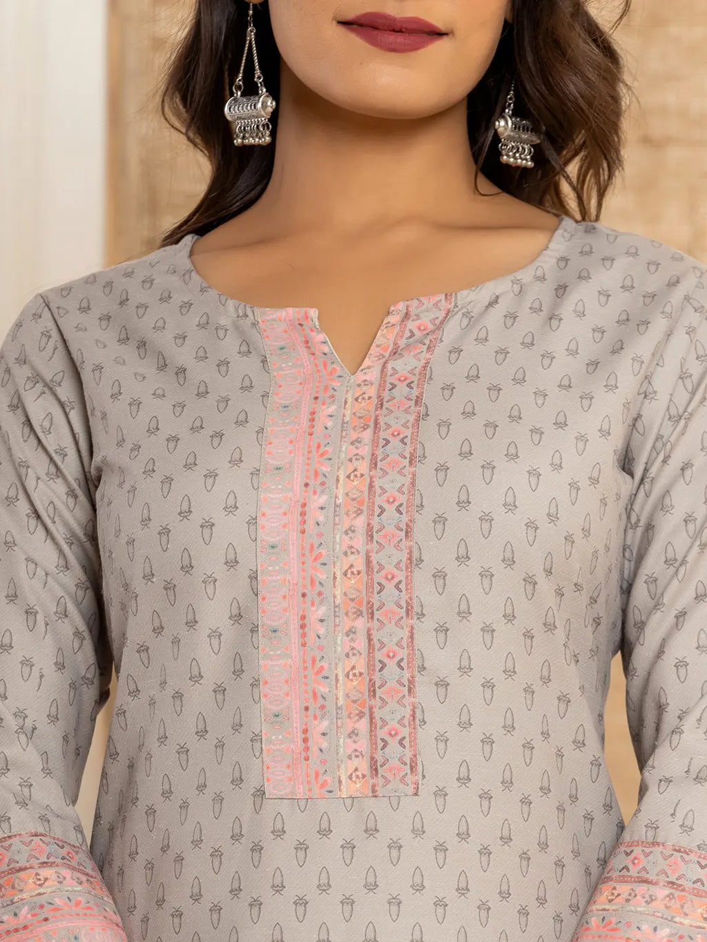 Yufta Grey Cotton A-Line Kurta With Digital Print