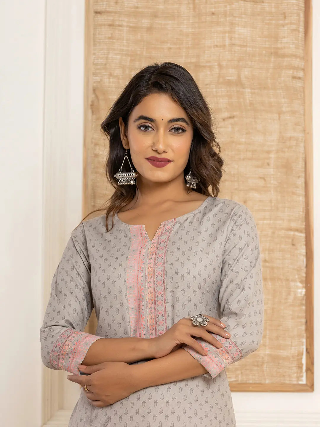 Yufta Grey Cotton A-Line Kurta With Digital Print