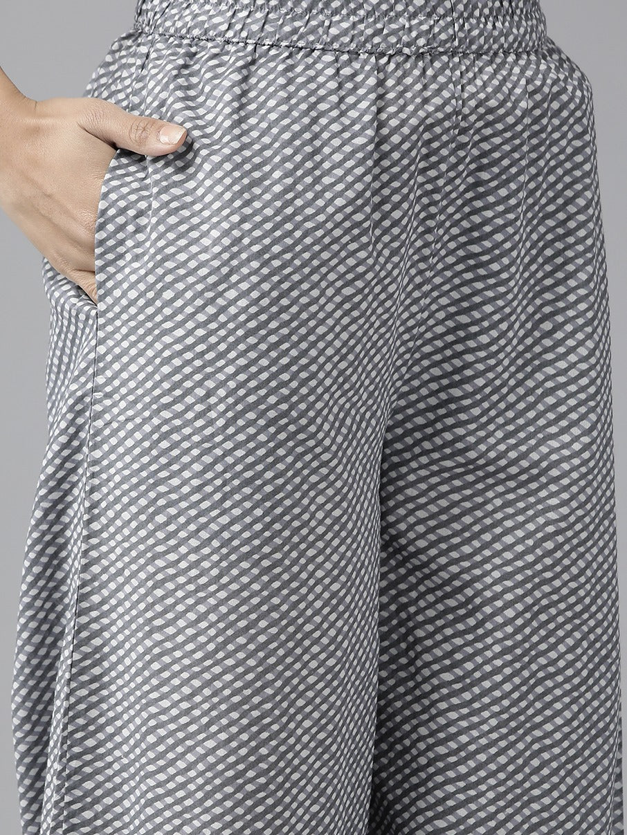 Yufta Grey Floral Printed Kurta Dupatta Set