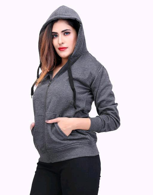 PAVONINE Grey Color Casual Winter Wear Hoodie Sweatshirt For Girls