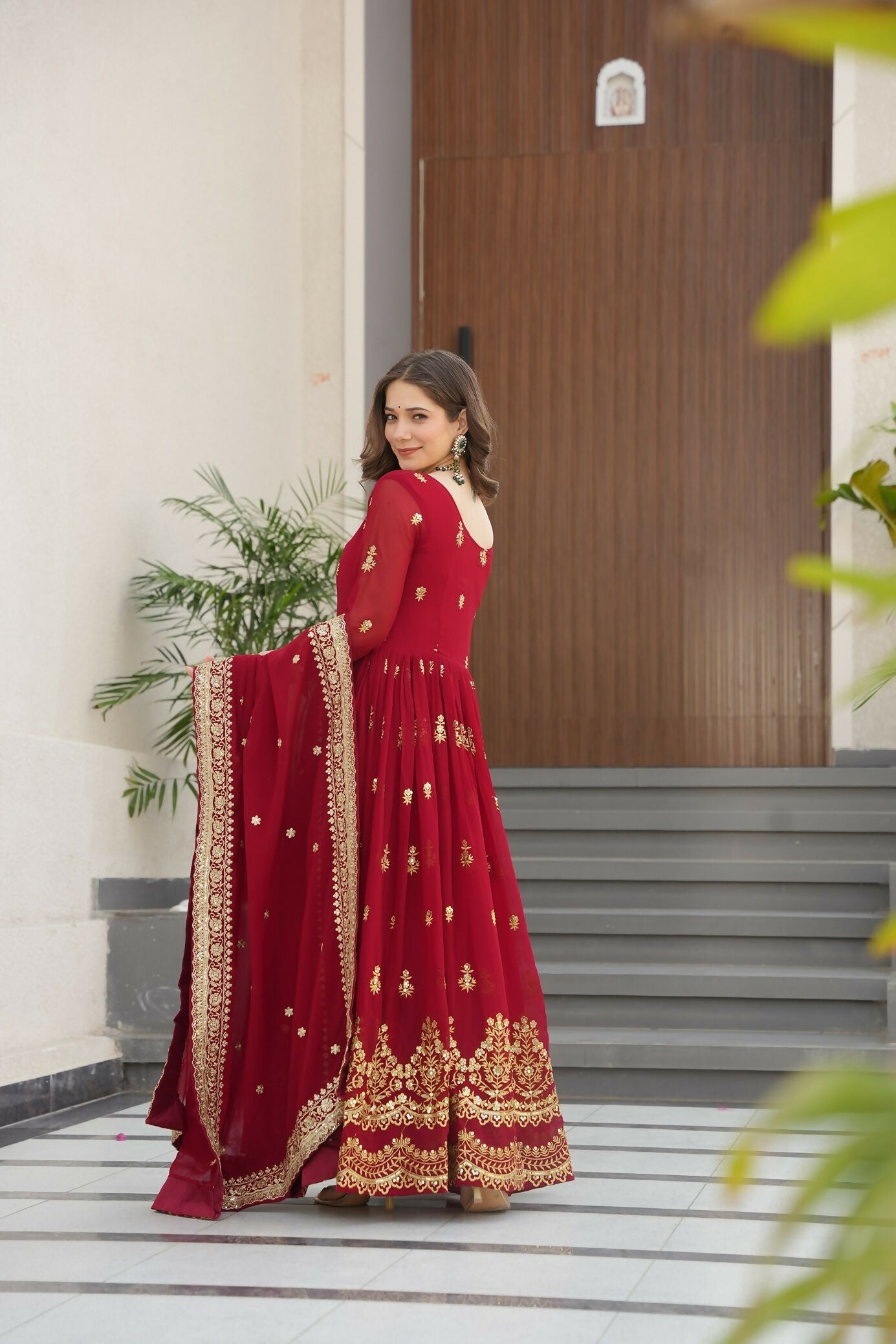 Joban Fashion Maroon Georgette Sequence Embroidery Work Kurta Set