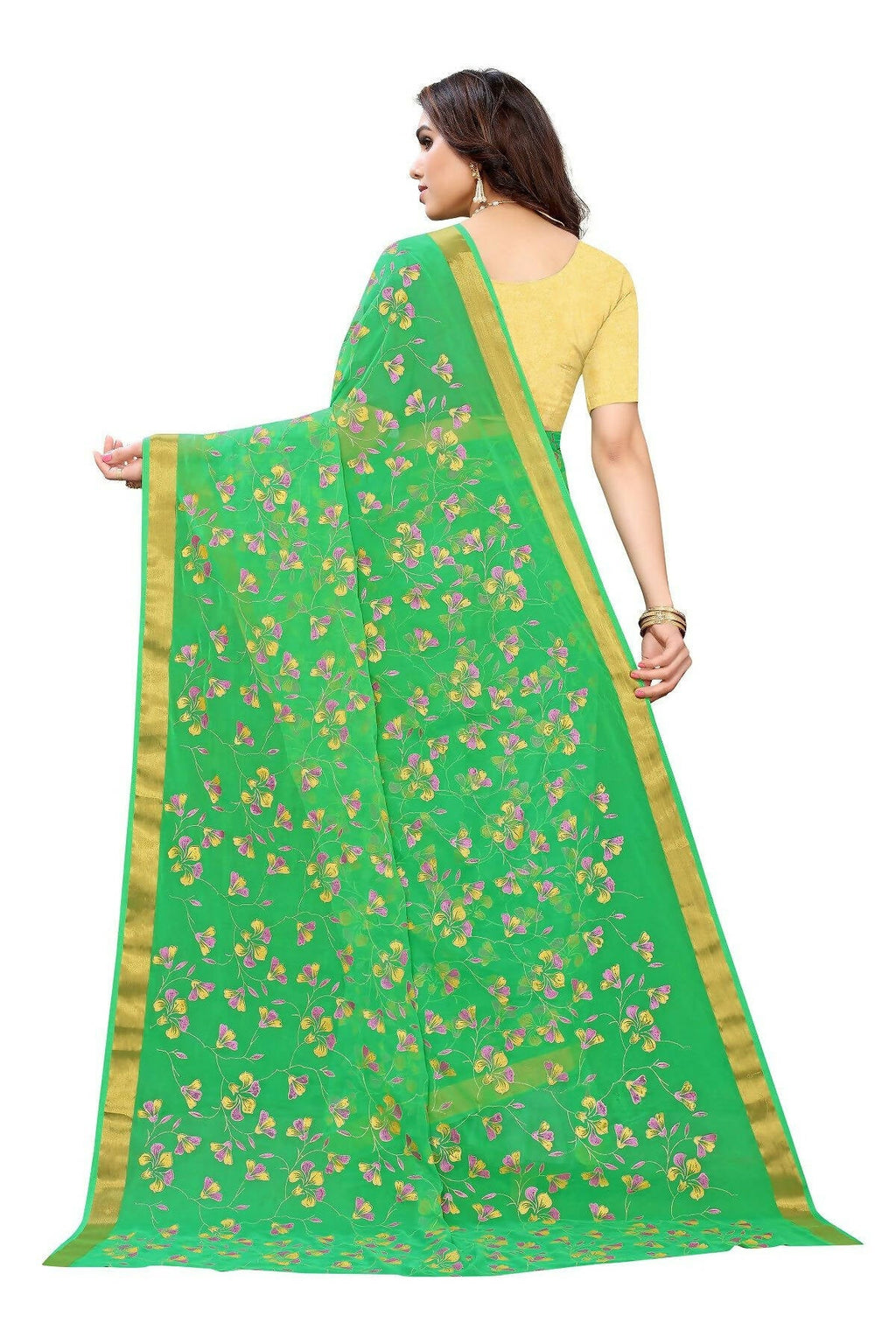 Vamika Green Printed Chiffon Saree (UJALA GREEN)