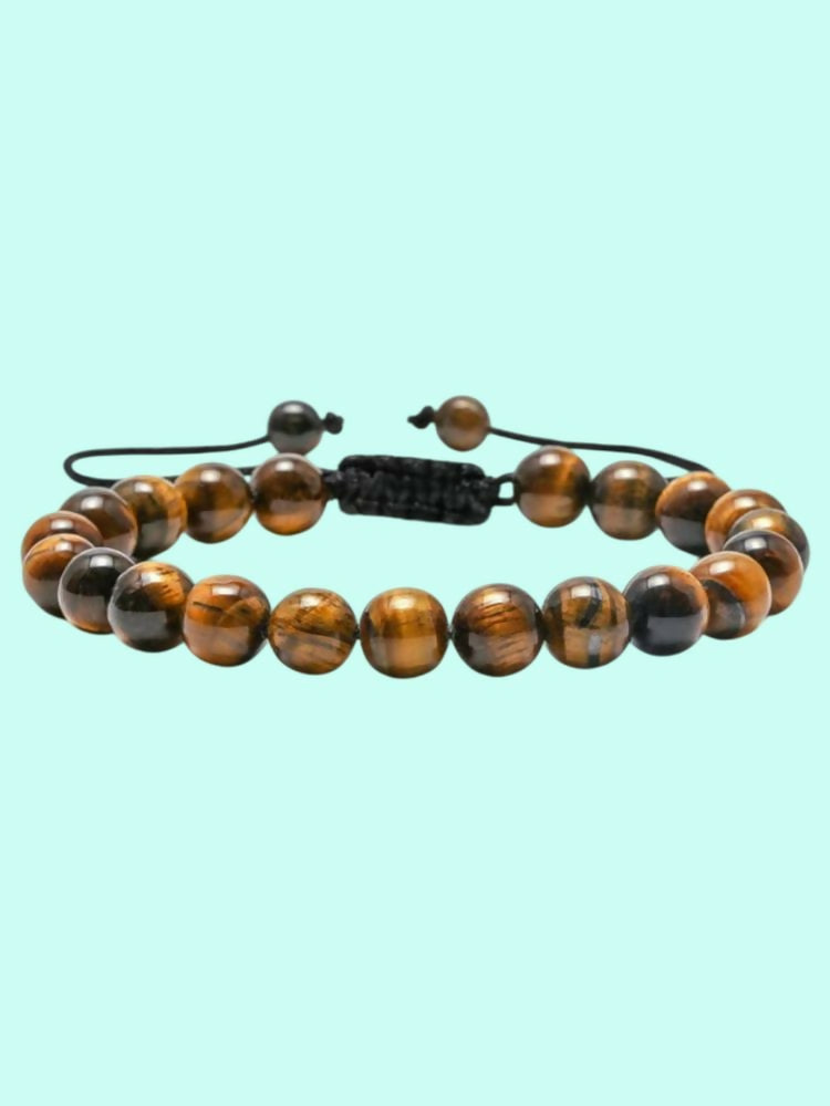 NVR Natural Tiger Eye Mens Adjustable Bracelet