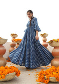 Jyoti Fashion Women's Blue Heavy Digital Printed Cotton Silk Anarkali Dress