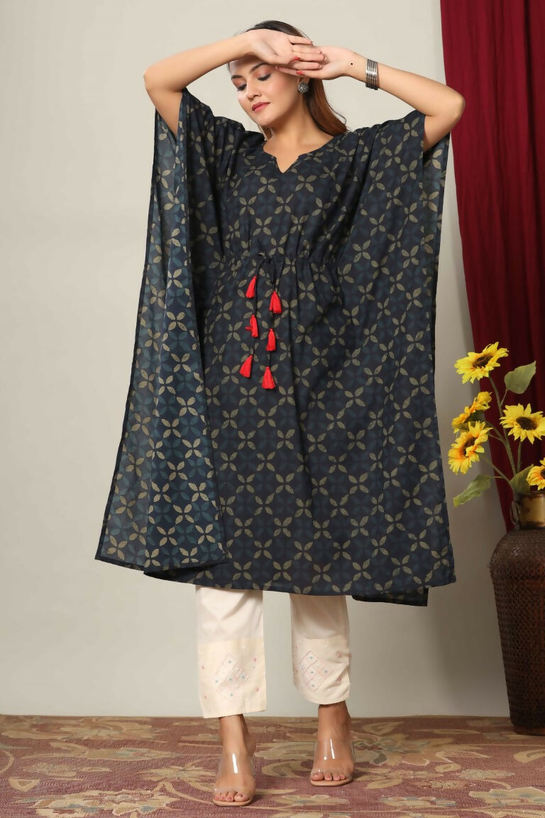 Miravan Women's Abstract Printed Cotton Kaftan Kurta