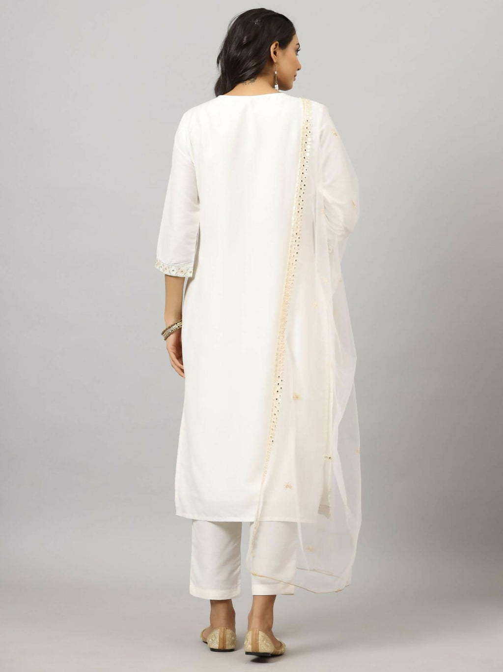Juniper Women's White Chinnon Solid Embroidered Kurta Set