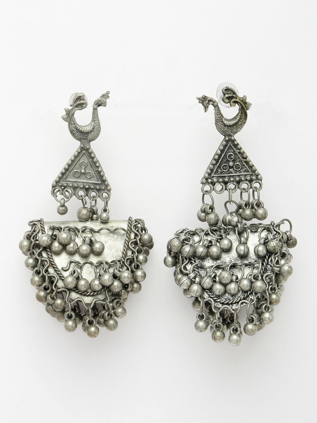NVR Women's Silver-Plated Oxidised Contemporary Drop Earrings