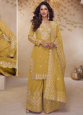 Vegaa Fashion Yellow Simar Silk Embroidered Party Wear Palazzo Suit