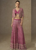 Vegaa Fashion Pink Georgette Embroidered & Hand Work Jacket Style Co-Ord Set