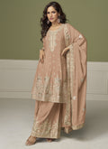 Vegaa Fashion Light Peach Chinon Silk Embroidered Sharara Suit