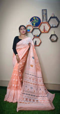 Exclusive Collection Handloom Dhakai Jamdani Saree - Light Orange