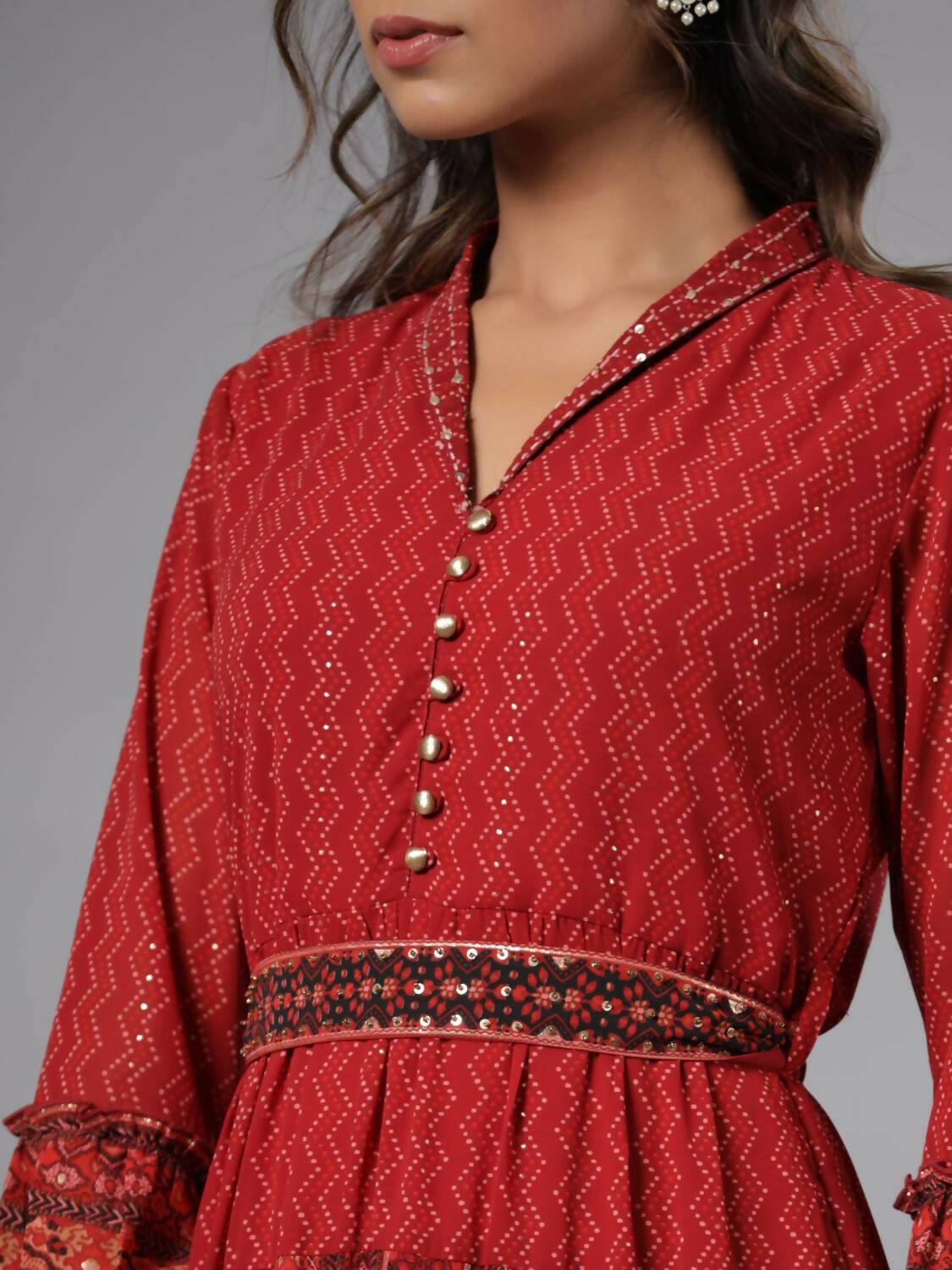 Juniper Women Rust Georgette Printed Tiered Maxi Dress