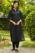Aramya Straight Soft Cotton Solid Women's Kurta - Black