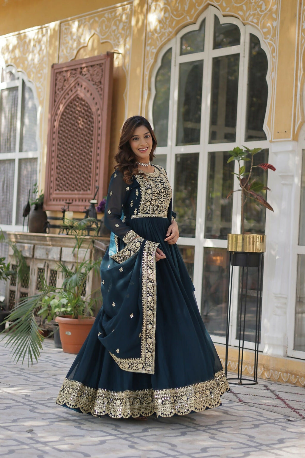 Joban Fashion Rama Georgette Sequence Embroidery Work Kurta Set