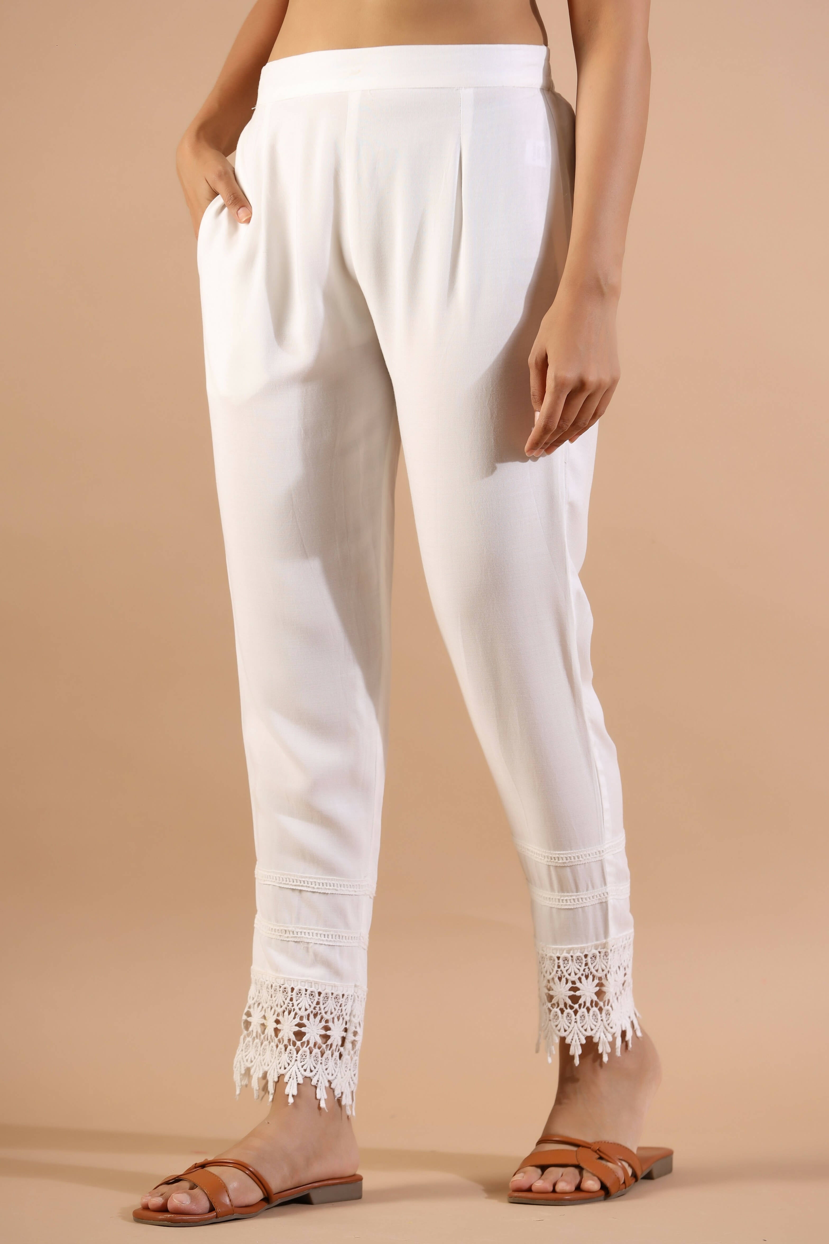 Juniper Women's White Rayon Solid Straight Pant