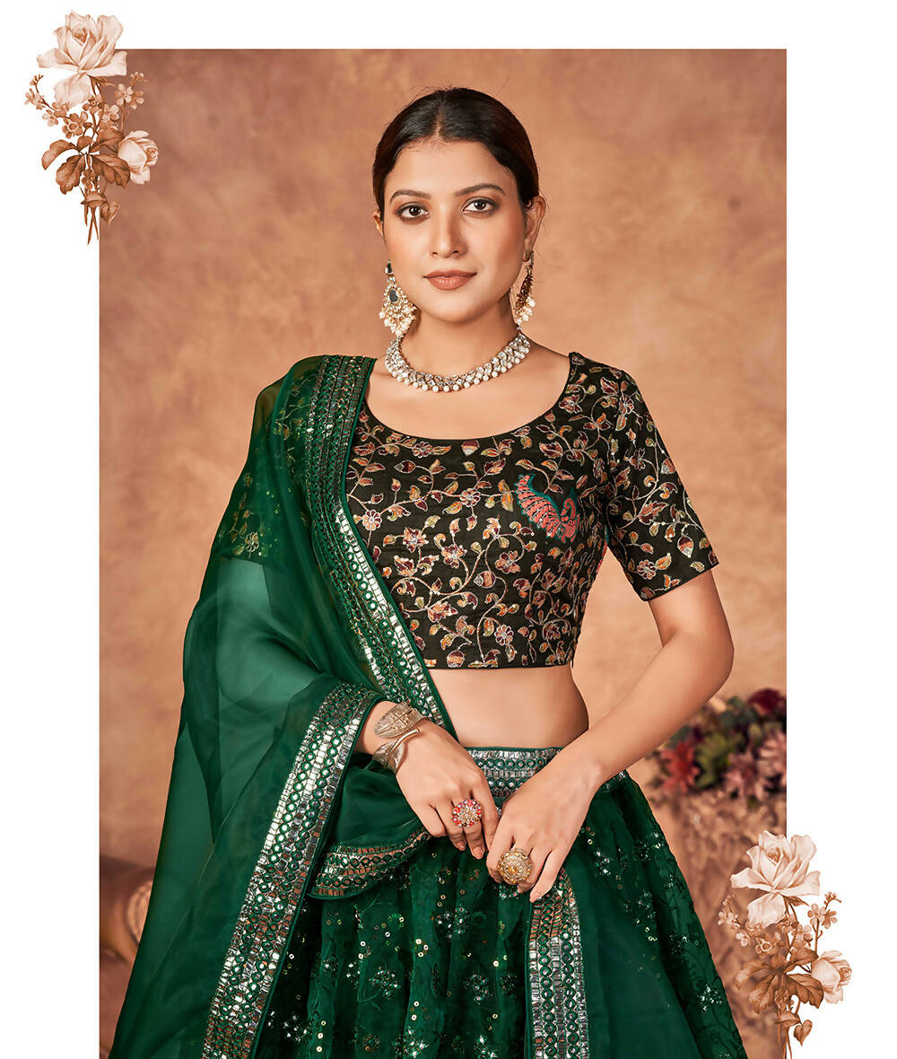 Wedding Designer Green Organzalehengha Choli - Anbazaar